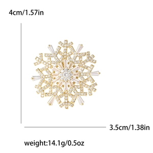 Rotating gold double-layered zircon snowflake brooch with dimensions 4cm x 3.5cm