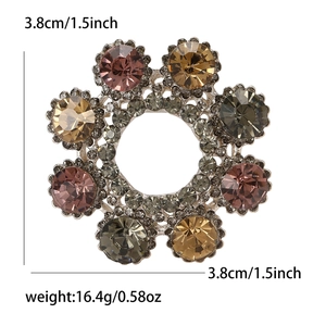 Elegant rhinestone flower brooch with pink and champagne crystals, 3.8cm diameter