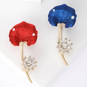Élégant Broche en Alliage de Feuille de Lotus Avec Émail Fleur en Strass Imitation Süßwasserperle Épingle de Mode Rétro pour Femmes Bijoux Cadeau