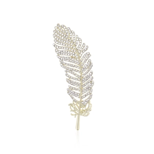 Elegant Alloy Rhinestone Leaf Brooch Pin For Women Fashion Botanical Sparkling Plant Corsage Accessory For Banquet Party