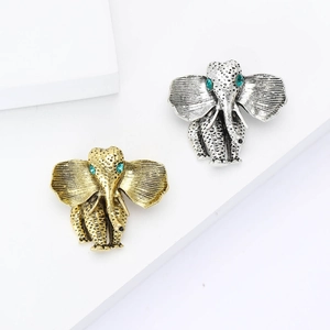Vintage Alloy Elephant Brooch With Green Rhinestone Eyes Retro Creative Enamel Animal Lapel Pin Jewelry Gift For Women Men