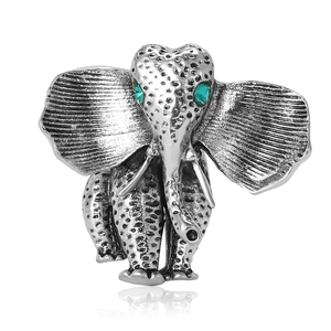 Vintage Elefant Brosche aus Silberlegierung mit grünen Edelsteinaugen und Retro-Stil