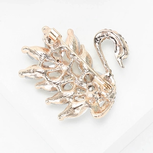Elegant swan brooch back view in rose gold metal with secure pin clasp and hollow design