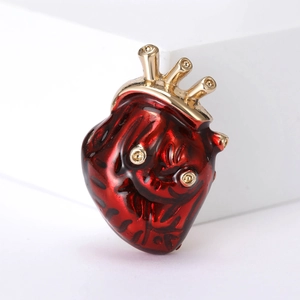 Broche Cœur Anatomique Gothique pour Femmes Hommes Alliage Émail Rouge Or Strass Créatif Médical Artistique Badge Bijoux Cadeau