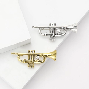 Vintage Alloy Trumpet Brooch With Rhinestone Inlaid Musical Instrument Pin For Suits Coats Jackets Unisex Accessory Jewelry