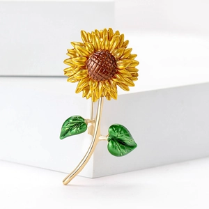 Broche Tournesol Pour Femme Alliage Émail Goutte Huile Épingle Mode Floral Plante Décoration Pour Costume Chemise Bijoux Littéraires