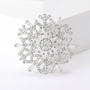 Detailed macro view of the silver snowflake brooch featuring double-layer cubic zirconia
