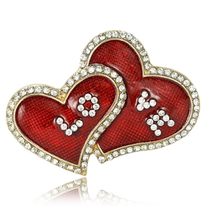Alloy Rhinestone Double Heart Brooch With LOVE Letters Red Green Enamel Pin For Women Valentine Day Fashion Jewelry