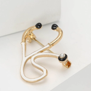 Creative alloy enamel stethoscope brooch with sparkling rhinestone for medical apparel