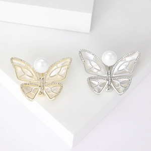 Korean Style Butterfly Brooch With Artificial Pearl Mother Of Artificial Pearl Inlaid Zircon Gold Silver Plated Elegant Suit Decoration For Women