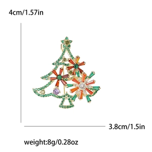 Hollow Christmas tree brooch with colorful zircons measuring 4cm by 3.8cm