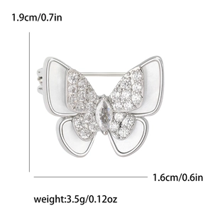Eleganter Silber-Schmetterling-Brosche mit Muschel-Inlay und Zirkonia, 1,9x1,6 cm