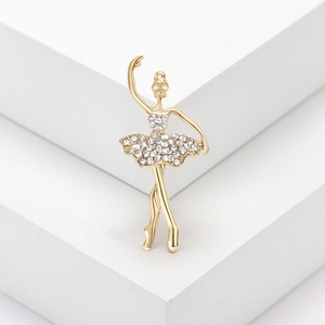 Sprankelende ballerina broche met kristallen strassteentjes op vergulde metalen voet