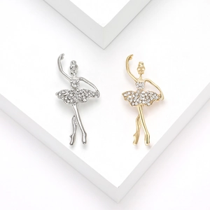 Elegante Balletdanseres Broche Legering Strass Ingelegd Goud Zilver Dansend Meisje Pin Voor Vrouwen Mode Kleding Sieraden