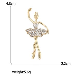 Elegante gouden balletmeisje broche met fonkelende steentjes voor een modieuze kledingstijl