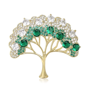 Elegant Copper Tree Of Life Brooch Pin For Women Inlaid With Zirconia Fashion Minimalist Suit Accessory Jewelry