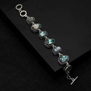 Retro colorful abalone shell bracelet with adjustable toggle clasp in bohemian style