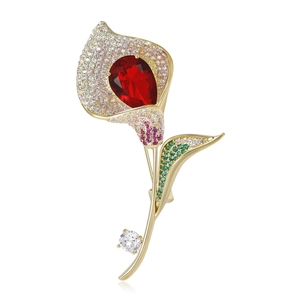 Broche Fleur d'Arum en Cuivre Élégante Style Coréen Micro Incrustée de Strass Corsage Floral Mode pour Femme Manteau Accessoires