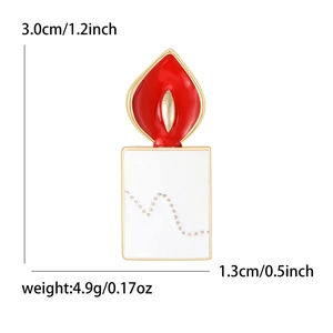 Creative candle enamel brooch with red flame and gold dots including size dimensions