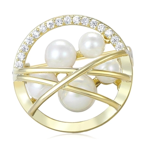 Elegant Minimalist Circle Brooch Micro Inlaid Zircon Faux Artificial Pearl Gold Silver Tone Jewelry Pin Women Wedding Dress Accessories