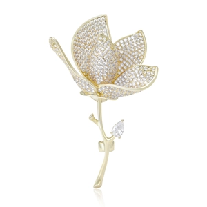 Elegant Copper Zirconia Tulip Brooch Pin For Women 3D Micro Inlaid Crystal Flower Corsage High Quality Fashion Jewelry Accessory