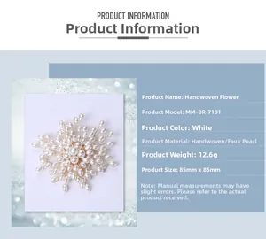 Specifiche della spilla a fiore con perle bianche intrecciate, diametro di 85mm