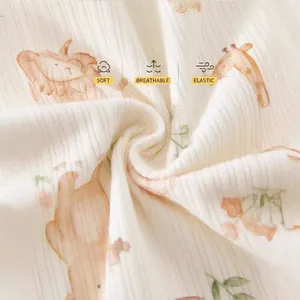 Soft ribbed baby romper with cute lion giraffe cartoon patterns for infant comfort