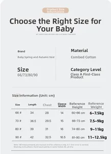 Tableau des tailles pour gilet bébé en coton avec guide poids et taille de 66 à 90 cm