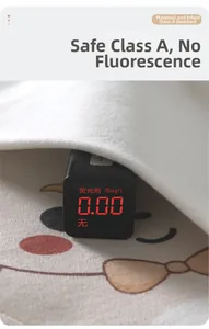 Detail showing fluorescence tester reading 0.00 on A-grade cotton baby onesie fabric