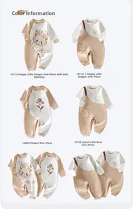 Detailed set of organic cotton baby rompers with luck, floral and bear prints