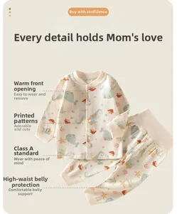 Detail of baby pajama set with whale print and high-waist belly protection band