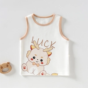 Gilet Mignon pour Bébé en Coton Débardeur sans Manches Imprimé Ours Dragon en Coton Peigné Doux pour Nouveau-né Enfant