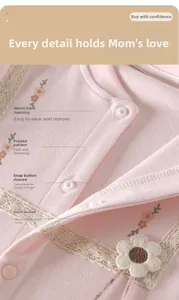 Detailed close-up of pink baby bodysuit featuring cotton fabric, lace trim, and snap buttons