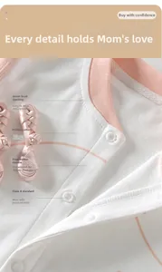 Détail d'un pyjama en coton pour bébé aux normes de sécurité de classe A avec boutons