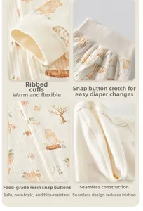 Detail view of cotton rib fabric, secure snap buttons, and flatlock seams for baby clothes