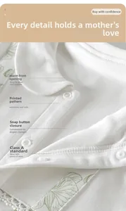Close-up of white floral cotton baby bodysuit with resin snap buttons and A-class material