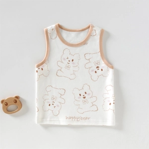 Gilet blanc mignon pour bébé avec motifs d'ours et texte happy bear en coton doux
