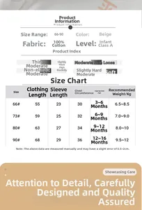 Tableau des tailles pour barboteuse en coton bébé pour les âges de 3 à 16 mois