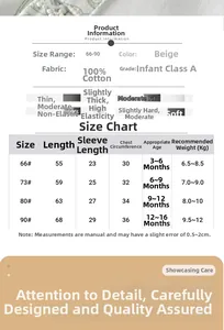 Detailed size chart for cotton baby girls' romper with length and weight guide