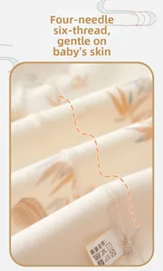 Detail of four-needle six-thread flatlock seams on soft cotton baby bodysuit