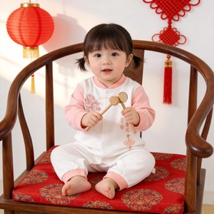 Barboteuse en Coton pour Bébé Fille Style Chinois Traditionnel Combinaison Manches Longues Imprimé Floral Pyjama d'Automne