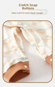 Close-up of baby romper bottom with snap buttons and widened crotch for easy diaper changes