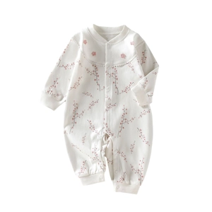 Barboteuse bébé fille en coton blanc avec imprimé cerise et col en dentelle