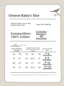 Tableau des tailles détaillé pour body bébé en coton avec mesures et conseils selon l'âge