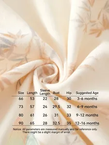 Size chart for Chinese style cotton baby romper with bamboo leaf print pattern