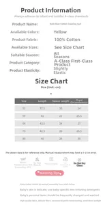 Size chart for newborn cotton bodysuit showing measurements from size 52 to 80 cm