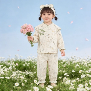Nuovo Completo In Cotone Per Neonati In Stile Cinese Maglia A Maniche Lunghe E Pantaloni Con Stampa Di Fiori Uccelli E Coniglio