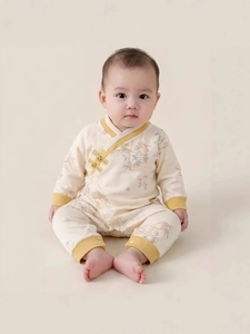 Chinese Style Baby Romper 100% Cotton Long Sleeve Infant Jumpsuit Bamboo Print Newborn Clothes Autumn Bodysuit