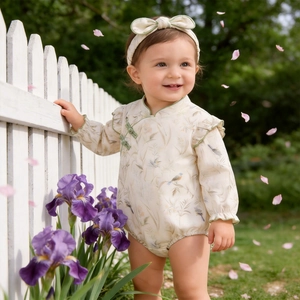 Chinese Style Newborn Baby Romper 100% Cotton Seamless Soft Infant Jumpsuit Floral Bird Print Traditional Frog Button Outfit