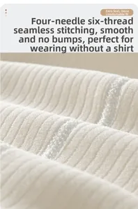 Détail du tissu blanc en maille côtelée avec couture haut de gamme sans os à quatre aiguilles